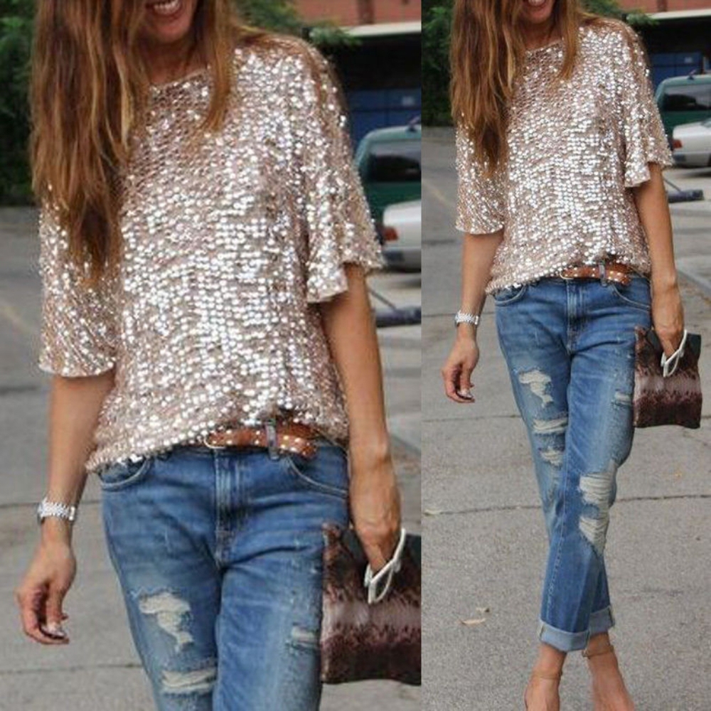 Solora Rose Gold Sequin Top Small NWT